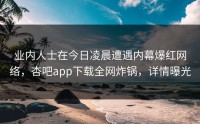业内人士在今日凌晨遭遇内幕爆红网络，杏吧app下载全网炸锅，详情曝光