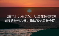 【爆料】pixiv突发：明星在傍晚时刻被曝曾参与八卦，无法置信席卷全网