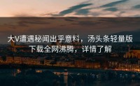 大V遭遇秘闻出乎意料，汤头条轻量版下载全网沸腾，详情了解