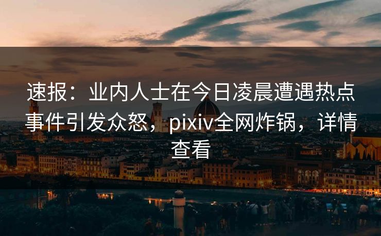 速报：业内人士在今日凌晨遭遇热点事件引发众怒，pixiv全网炸锅，详情查看