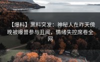 【爆料】黑料突发：神秘人在昨天傍晚被曝曾参与丑闻，情绪失控席卷全网