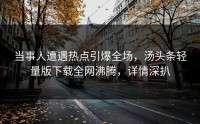 当事人遭遇热点引爆全场，汤头条轻量版下载全网沸腾，详情深扒