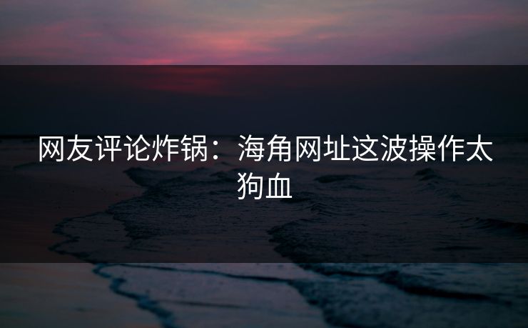 网友评论炸锅：海角网址这波操作太狗血