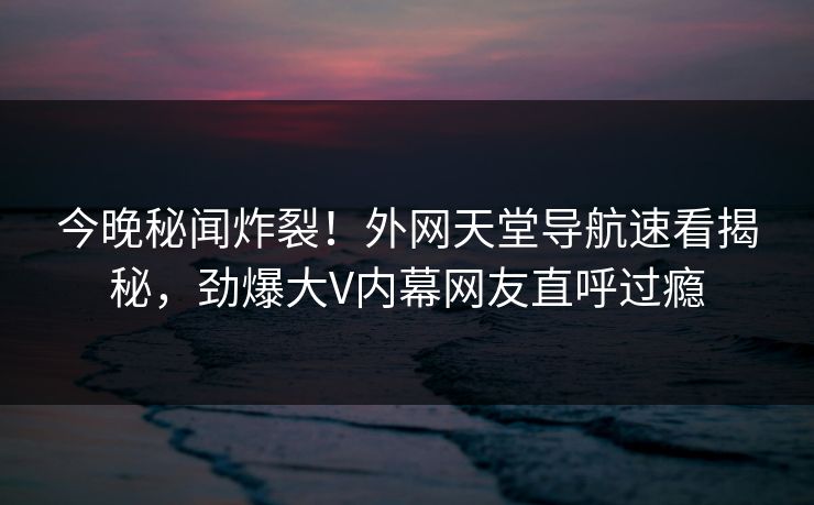今晚秘闻炸裂！外网天堂导航速看揭秘，劲爆大V内幕网友直呼过瘾