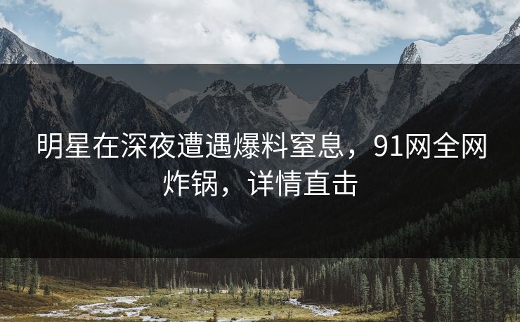 明星在深夜遭遇爆料窒息，91网全网炸锅，详情直击